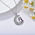 wholesale 925 Sterling Silver Owl on Crescent Moon Celtic Knotwork Purple Enamel Pendant Necklaces for Women Girls s 36 Chain Length-0-5
