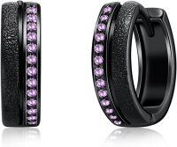 wholesale Sterling Silver 12 Month Birthstone Hoop Earrings for Men Gift for Father Husband-Black Hoops001-06-Jun Alexandrite