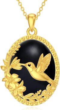 wholesale Sterling Silver Black Onyx Moonstone Mushroom Hummingbird Owl Tree of Life Pendant Necklace-Hummingbird Black Onyx