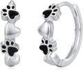 wholesale 925 Sterling Silver Black Enamel Heart & Paw Print Huggie Hoop Earrings for Women - Small Animal Lover Gift Ideas-0-0
