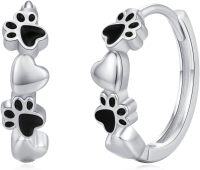 wholesale 925 Sterling Silver Black Enamel Heart & Paw Print Huggie Hoop Earrings for Women - Small Animal Lover Gift Ideas-Dog Hoops-Black Heart