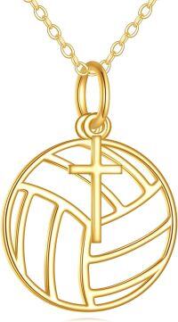wholesale 14K Gold Basketball Cross Sports Pendant Necklace - 2 Tone Religious Gifts for Women and Men-Volleyball Cross