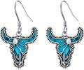 wholesale 925 Sterling Silver Turquoise Cow Head Western Dangle Earrings for Women-0-0