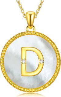 wholesale Gold 925 Sterling Silver Mother of Pearl Initial D Pendant Necklace for Women-Letter D