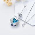 wholesale 925 Sterling Silver Blue Crystal Angel Wings Heart Cremation Pendant Necklace-0-2