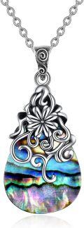 wholesale 925 Sterling Silver Rainbow Abalone Shell Flower Pendant Necklace-0-0