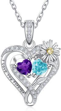 wholesale  Sterling Silver Daisy Heart Birthstone Necklace for Women -02-03-Feb-Mar