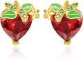 wholesale 925 Sterling Silver Heart-Shaped Strawberry Stud Earrings with Green Leaves and Red Crystal Accents for Women's Fashion  Ideas-0-0