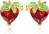 wholesale 925 Sterling Silver Heart-Shaped Strawberry Stud Earrings with Green Leaves and Red Crystal Accents for Women's Fashion  Ideas-Strawberry Red