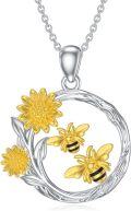 wholesale 925 Sterling Silver Sunflower & Honeybee Circle Pendant Necklace for Women Mothers' Gifts on Valentine's Day and Christmas-0-0