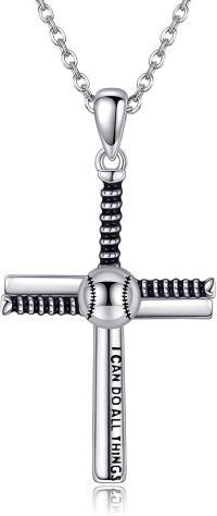 wholesale 925 Sterling Silver Baseball Bat and Ball Pendant Necklaces for Men Women-men cross necklace