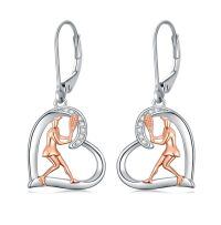 wholesale 925 Sterling Silver Heart-Shaped Tennis Player Dangle Earrings Sporty Gifts for Women and Girls-Tennis