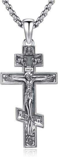 wholesale Sterling Silver Archangel Medals St Pendant Necklace for Men Women-93-Crucifix Necklace(double cross silver)