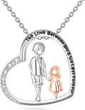 wholesale 925 Sterling Silver Heart Pendant Necklace - Girl & Boy Best Friends Forever  for Sisters or Brothers on Birthdays and Christmas-0-0