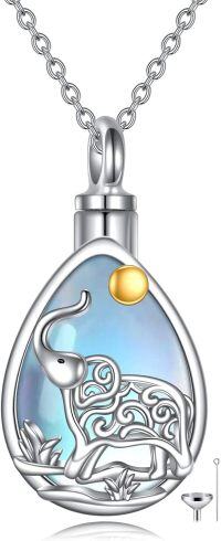 wholesale 925 Sterling Silver Elephant and Tree of Life Keepsake Pendant with Chain - Memorial Jewelry for Ashes or Hair-Moonstone Elephant