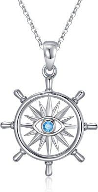 wholesale 925 Sterling Silver Compass Eye Pendant Necklace Evil Eye Protection  for Women Girls-Evil Eye