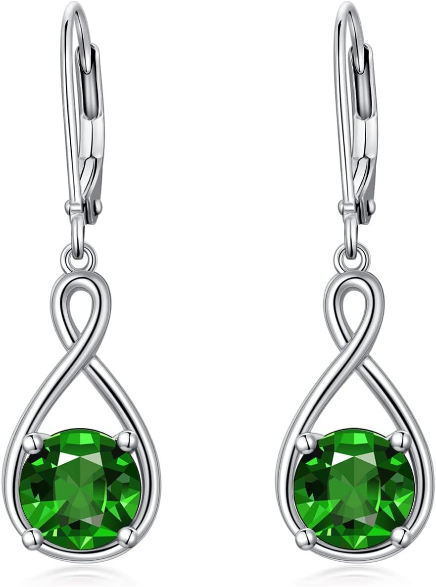 Sterling Silver Birthstone Dangle Drop Earrings Infinity Valentine s Day Jewelry Gifts for Women Girls-5-May-Emerald