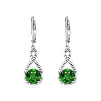 wholesale 925 Sterling Silver Birthstone Threader Earrings Infinity Long Chain Drop Pull Through 12 Stone Birthday Jewelry Gifts for Women-5-May-Emerald