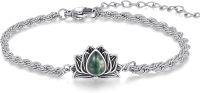 wholesale 925 Sterling Silver Green Agate Lotus Flower Charm Bracelet - 7 inches Long-A-Agate Lotus