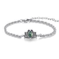 wholesale 925 Sterling Silver Green Agate Lotus Flower Charm Bracelet - 7 inches Long-A-Agate Lotus
