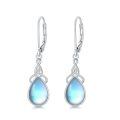 wholesale 925 Sterling Silver Moonstone Drop Earrings Platinum Plated Teardrop Celtic Knot Lever Back-0-0