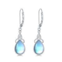wholesale 925 Sterling Silver Moonstone Drop Earrings Platinum Plated Teardrop Celtic Knot Lever Back-Irish