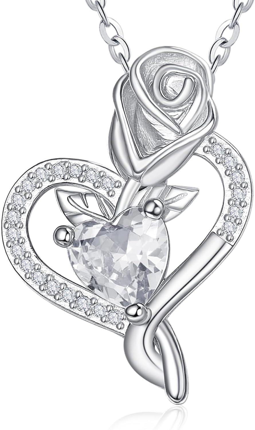 Sterling Silver Birthstone Heart Pendant Necklace for Women-04-Apr