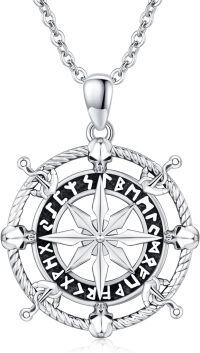 wholesale 925 Sterling Silver Vintage Skull Compass Pendant Necklace s for Women and Men-Compass Necklace(silver&black）