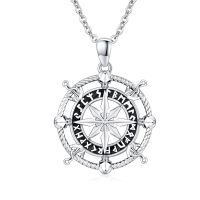 wholesale 925 Sterling Silver Vintage Skull Compass Pendant Necklace s for Women and Men-Compass Necklace(silver&black）