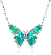 wholesale 925 Sterling Silver Opal Butterfly Necklace for Women Dainty Cute Pendant Jewelry Birthday Christmas Gift for Wife Girlfriend Mom Teen-Butterfly Necklace(Green)