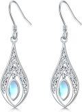 wholesale 925 Sterling Silver Teardrop Moonstone Filigree Dangle Earrings for Women-0-0