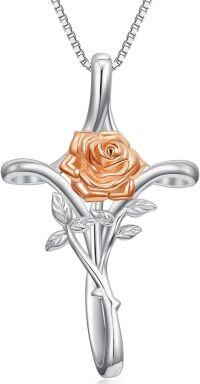 wholesale TOUPOP Cross Necklace For Women Cross Rose Pendant Sterling Silver Cross Rose Flower Necklace Celtic Religious Jewelry Gifts For Women -undefined