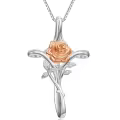 TOUPOP Sterling Silver Cross Rose Pendant Necklace Religious Jewelry Gift-0-0
