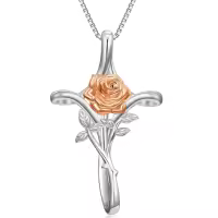 TOUPOP Sterling Silver Cross Rose Pendant Necklace Religious Jewelry Gift-undefined