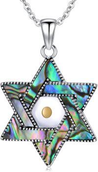 wholesale 925 Sterling Silver Abalone Shell Star of David Pendant Necklace with Compass Design-Star of David