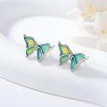 wholesale Sterling Silver Green Opal Butterfly Stud Earrings 12x20mm for Women Gift-0-1