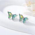 wholesale 925 Sterling Silver Green Created Opal Butterfly Stud Earrings For Women-0-1