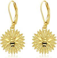 wholesale Gold Plated Bee Flower Leverback Earrings for Women 925 Sterling Silver Hypoallergenic  Idea-Bee