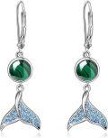 wholesale 925 Sterling Silver Malachite & Blue Crystal Mermaid Tail Leverback Earrings-0-0