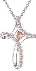 wholesale 925 Sterling Silver & Citrine Cross Necklace for Women, November Birthstone Jewelry, Faith & Personalized Gift, 1.06 Pendant with 2 Extender Chain-0-0