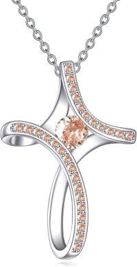 wholesale 925 Sterling Silver & Citrine Cross Necklace for Women, November Birthstone Jewelry, Faith & Personalized Gift, 1.06 Pendant with 2 Extender Chain-11-Nov-Power-champagne