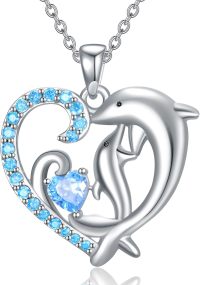 wholesale 925 Sterling Silver Dolphin Heart Blue Crystal Pendant Necklace s for Women Girls-Dolphin Necklace