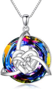 wholesale 925 Sterling Silver Rainbow Mystic Quartz Celtic Heart Knot Pendant Necklace Irish s for Women-Volcanic