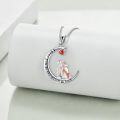 wholesale 925 Sterling Silver Red Crystal Heart Moon & Back Sisters Pendant Necklace-0-3