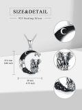 wholesale 925 Sterling Silver Elephant Crescent Moon Necklace Pendant with Black Crystal and Leaf Charm-0-1