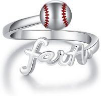 wholesale 925 Sterling Silver Faith Ball Adjustable Open Ring Sport Jewelry Gift-Baseball
