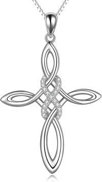 wholesale 925 Sterling Silver Celtic Knot Cross Pendant  - Irish Religious Infinite Love Jewelry for Women Girls Gift Boxed 48 Chain Included-C Celtic knot cross necklace