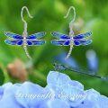 wholesale 925 Sterling Silver Blue Enamel Dragonfly Drop Earrings for Women Girls  4cm Long-0-1