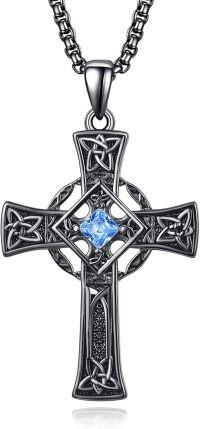 wholesale Sterling Silver Garnet Celtic Cross Necklace for Men 22 +2 Chain-Black-December