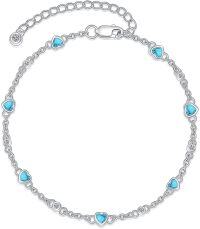 wholesale 925 Sterling Silver Turquoise Heart Beaded Ankle Anklet for Women-Z-Heart Turquoise Anklet 9\"-11\"